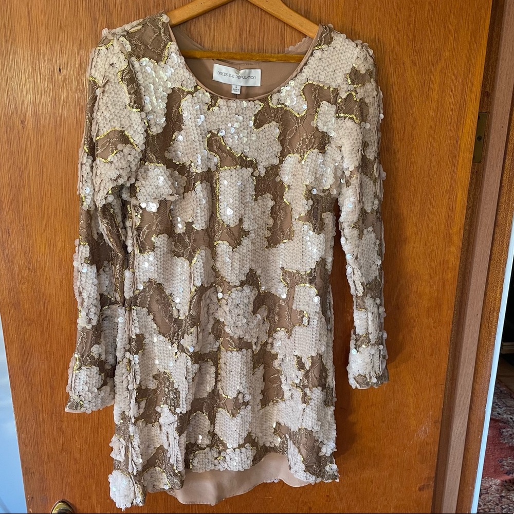 Dress the Population Sequin Long Sleeve Mini Dress